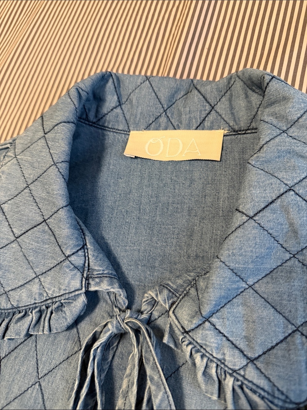 Quilted Chambray Tie-Front Jacket - Blue - Picture 2 of 5